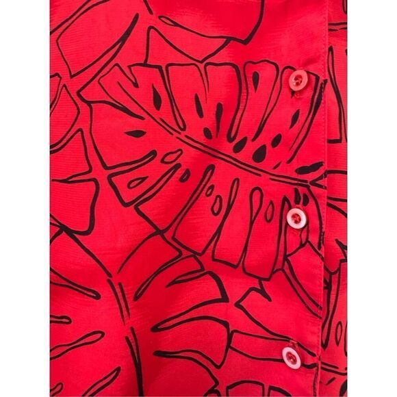 Lady Shapely red monstera leaf plant women’s L button up vintage 90s retro butto - Picture 5 of 8